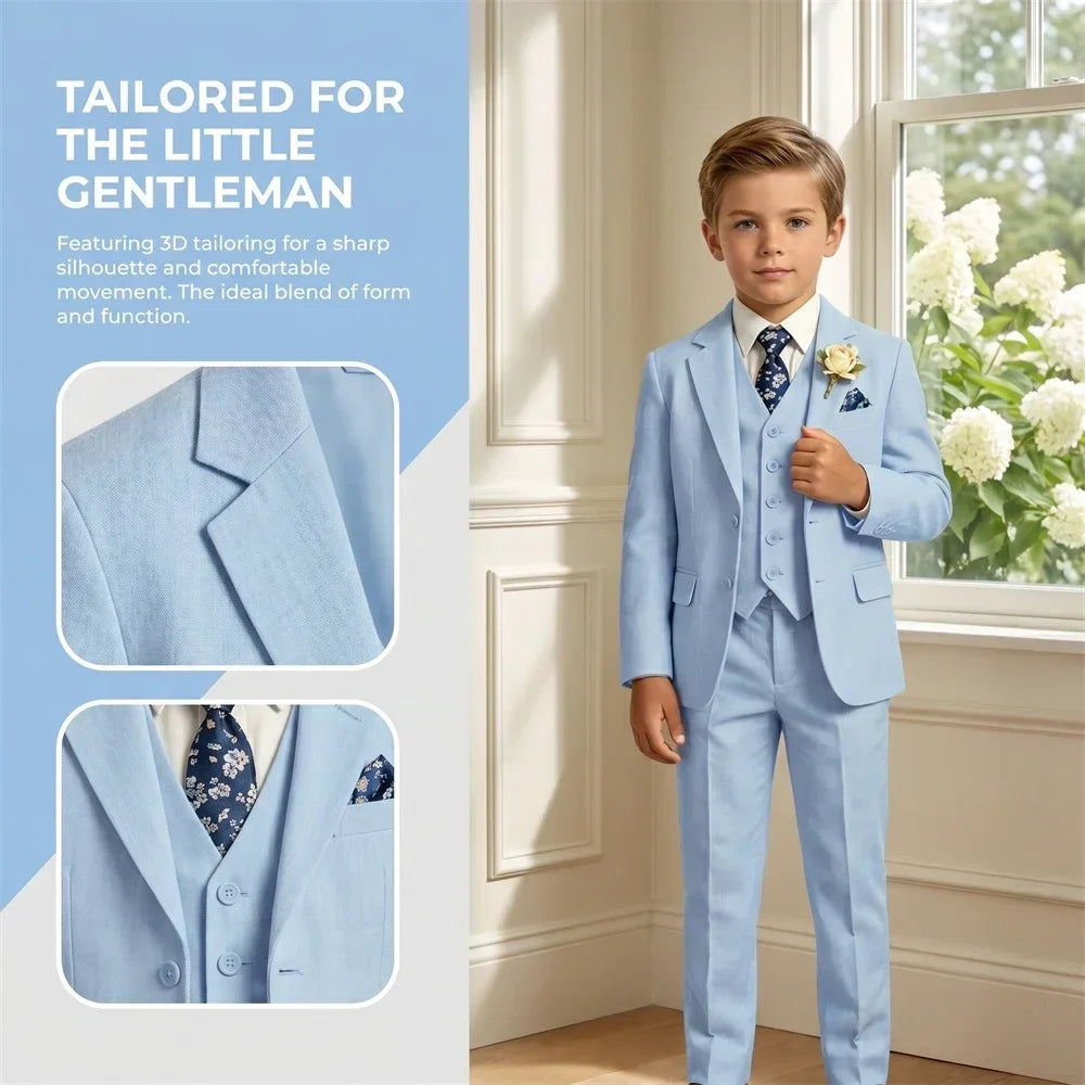 Boys 4-Piece Formal Suit Set – Single Breasted, Notched Collar, Wedding & Occasion Wear