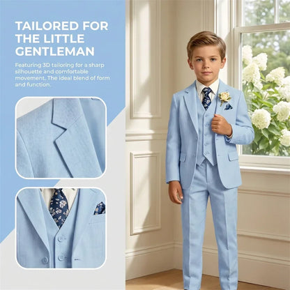 Boys 4-Piece Formal Suit Set – Single Breasted, Notched Collar, Wedding & Occasion Wear