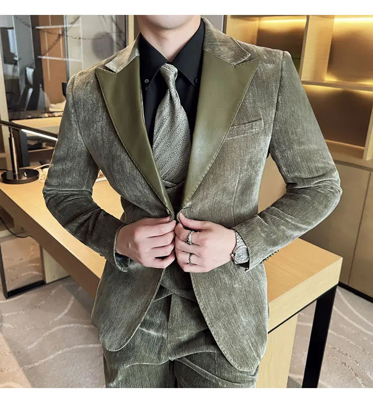 Men's Slim Fit 3-Piece Suit – Smart Casual & Wedding Formal Set