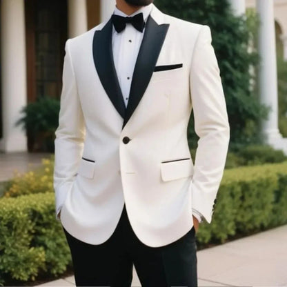 2026 Fashion Men's White High-End Suit  Blazer Four Seasons Business Formal Wear Anti-Wrinkle Suit Workplace Work Cloth