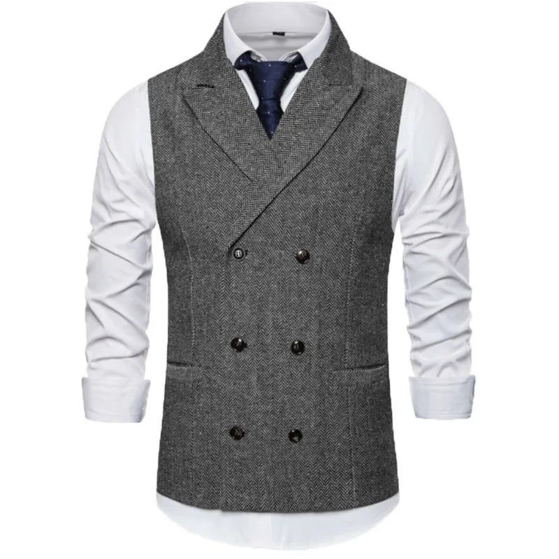 Men's Vest Double Breasted Herringbone Waistcoat for Weddings & Business Formal