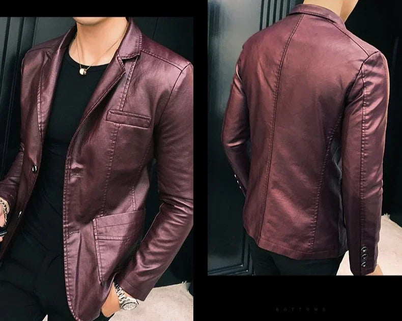 Coat Korean Style Male Leather Blazer Single Breasted Spring Clothes Men's Suit Jackets Luxury Designer High Quality Simple New