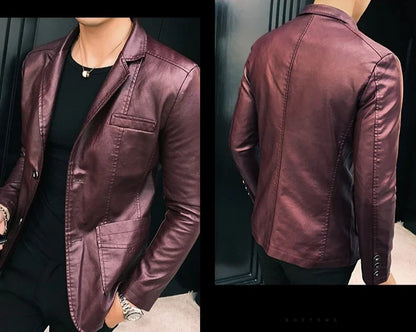 Coat Korean Style Male Leather Blazer Single Breasted Spring Clothes Men's Suit Jackets Luxury Designer High Quality Simple New