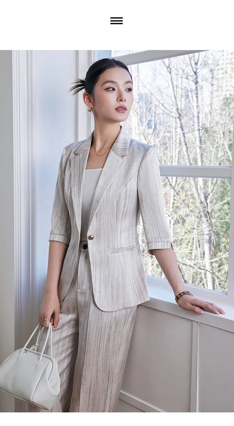 Elegant Women 2025 Spring Summer Professional Suit OL Business Interview Manager Commuting Work Wear Blazer And Pants Sets