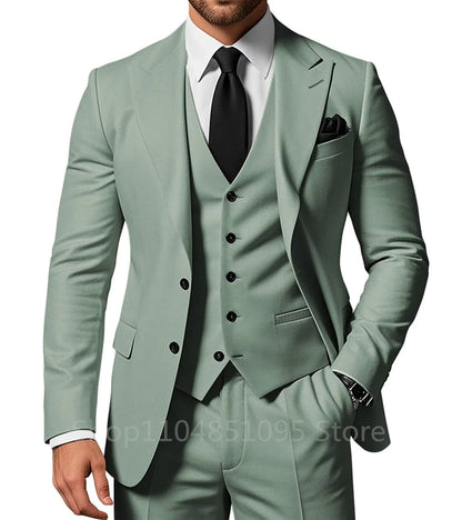 Elegant Slim Fit 3 Piece Wedding Suits for Men Best Man Groom Tuxedos Smart Casual Prom Business Office Blazer Set Costume Homme