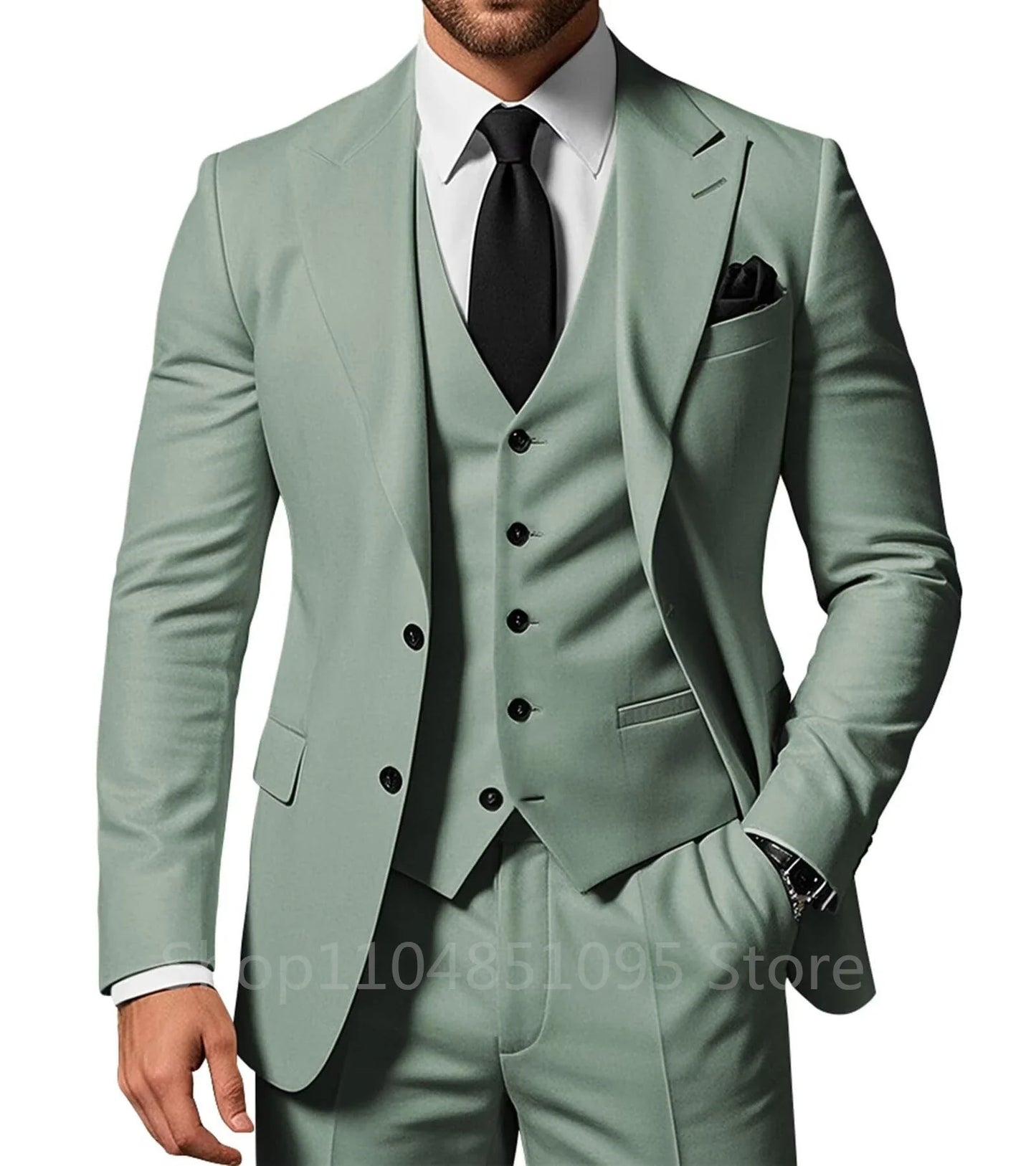 Costume de Mariage Homme Formel Solide - Marié, Garçon d'Honneur, Fête, Bal, Affaires, Bureau - Ensemble 3 Pièces : Blazer, Gilet, Pantalon
