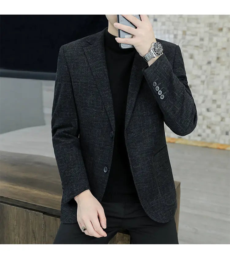 M-8XL Blazer Men's Business Gentleman Korean Wedding Fashion Trend, Slim Fit, Versatile, High-end Casual, Woolen Blazer