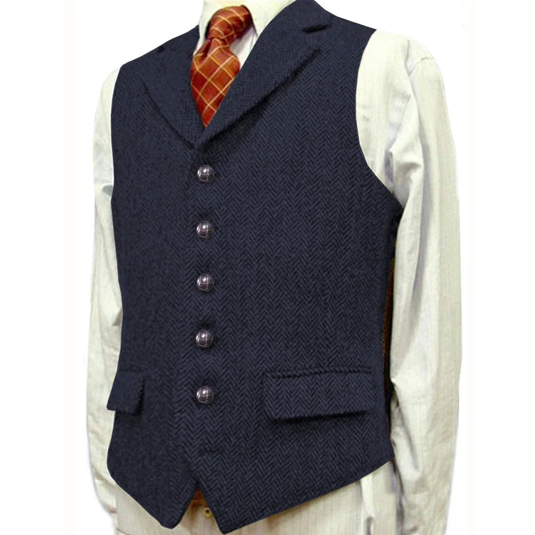 Men's Herringbone Vest – Single Breasted Waistcoat for Men | Wedding, Business & Smart Casual