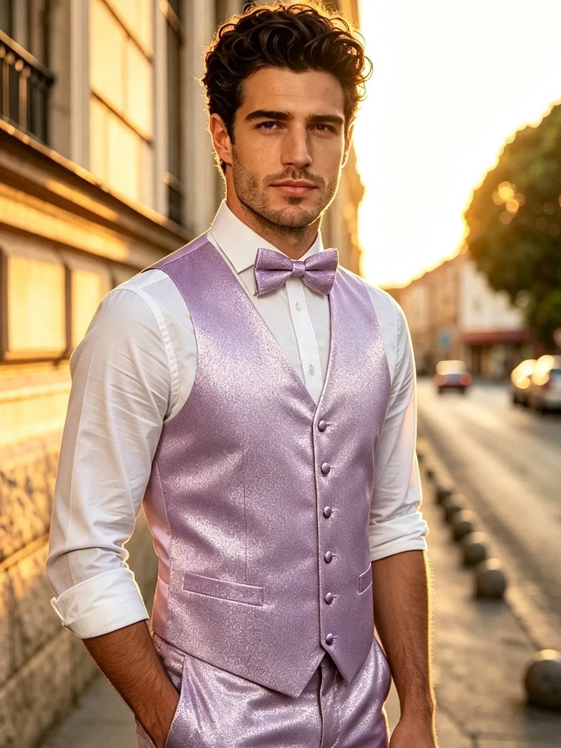 Men's Glitter Vest and Bow Tie Set – Slim Fit Formal Waistcoat for Weddings, Prom and Evening Occasions