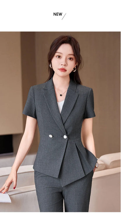 Women's Short-Sleeved Suit Elegant Fashionable Pants Spring Summer Collection 2026 New