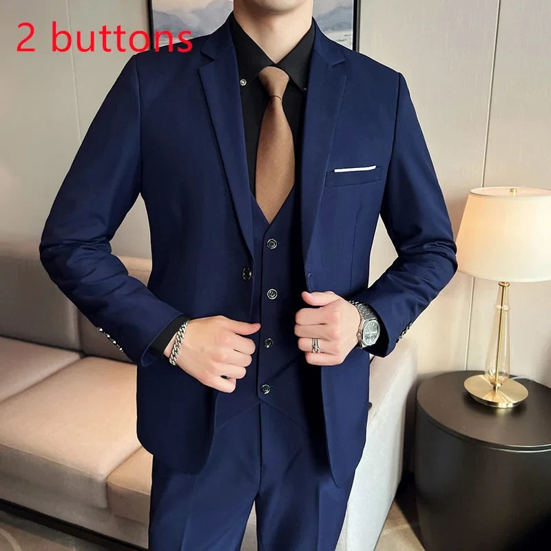 Men's Three-Piece Slim Fit Suit – Blazer, Vest, and Pants for Wedding, Business, and Formal Occasions