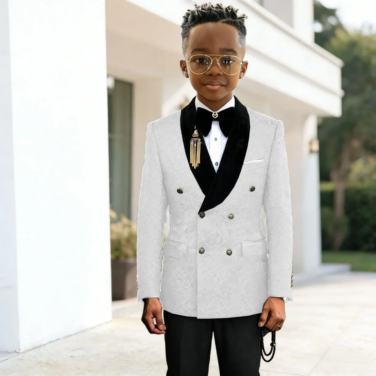 Black Jacquard Floral Boys Suits For weddings Children Suits Double Breasted Kid Wedding Prom Suits Blazers Sets For boys Tuxedo