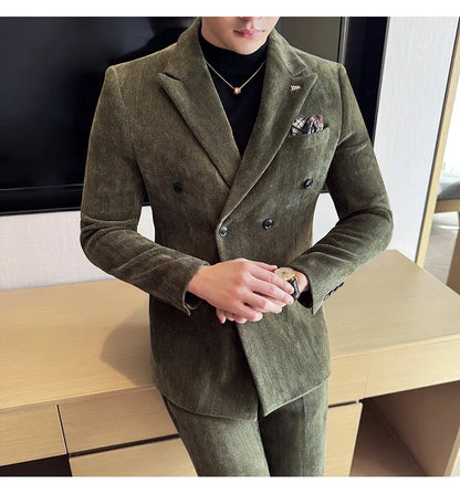 2025 Winter Woolen Men's Wedding Groom Suit Double Breasted Suit 3 Piece Set Business Casual Office Work Party Prom Dress Suits