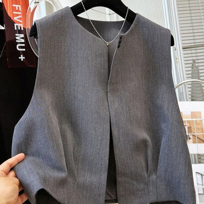 Women Blazer Vest New Spring Summer O-Neck Lined Coat Cardigan Sleeveless Jacket Casual Solid Short Suits Waistcoat Tank Tops