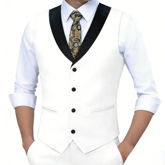Men's Formal Vest Single Button Black Lapel Waistcoat for Wedding & Business