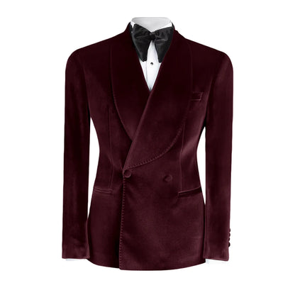 Formal Velvet Men's Suits Blazer Double Breasted Jacket 1 Piece Elegant Slim Fit Male Clothing Wedding Men Business Casual Coats