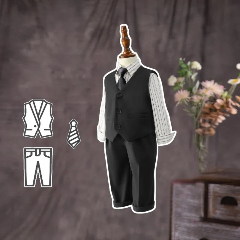 Flower Boys Wedding Outfit Boys Plaid Suit Autumn Winter Blazers Jacket Trousers Set Kids Piano Performance Tuxedo