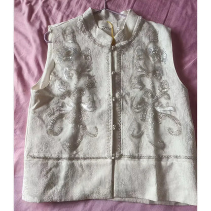 High-end Femme Embroidery Vest Outwear Spring Summer Women Solid Color Waistcoat Coat Ladies Nail Bead Glitter Sleeveless Jacket