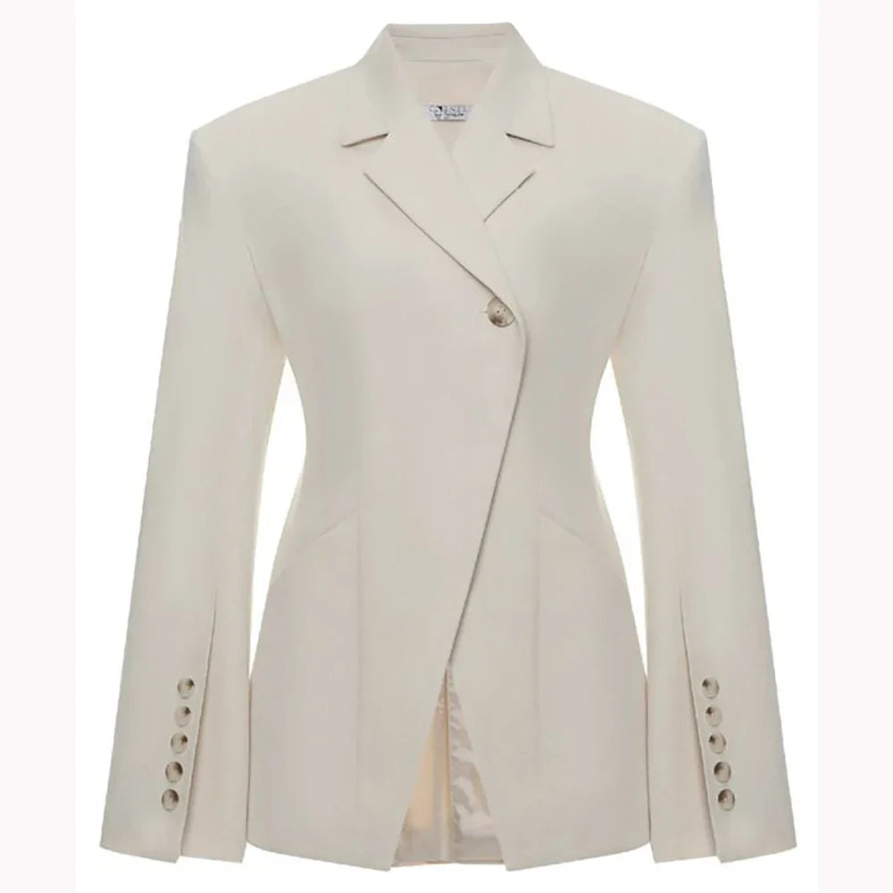 Beige Women Suits Customized Fitted Single-grain Buckle Two Pieces(Jacket+Trousers) Ladies Formal Business Wedding Set