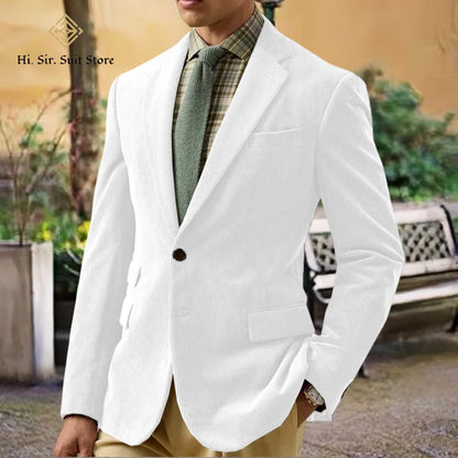 Spring/Autumn New Corduroy Suit Retro Casual Notched Lapel Jacket Single-Breasted Men's Solid Colour Suit Western Sport Coats