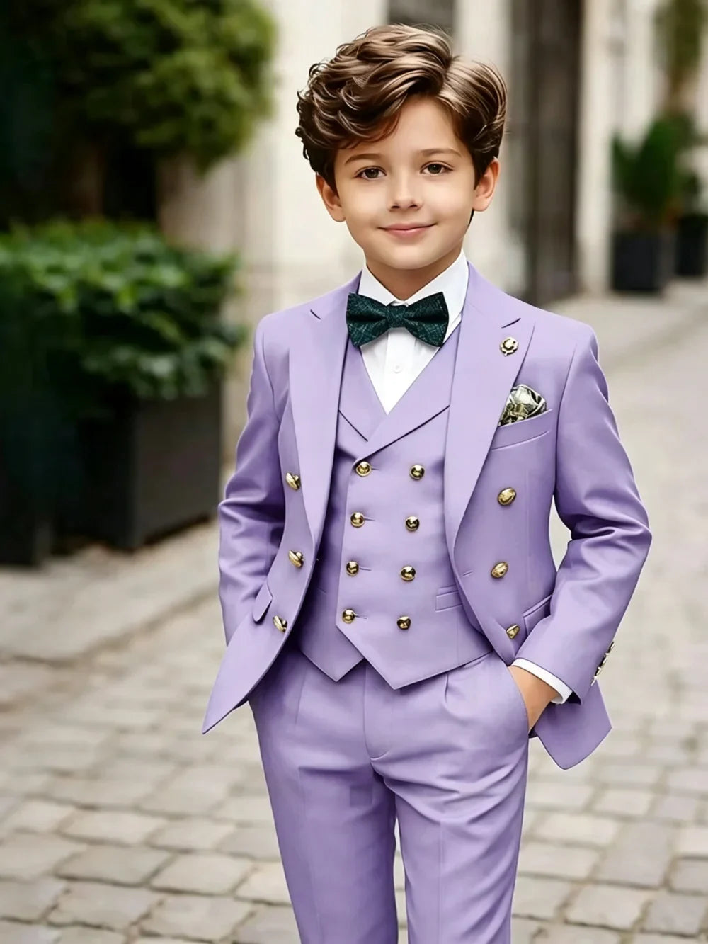 3 Pieces Boys Homecoming Suit Set 3 Pieces Banquet Party Wear Classic Peak Lapel Kids Slim Fit Tuxedo Wedding Ring Bearer Outfit
