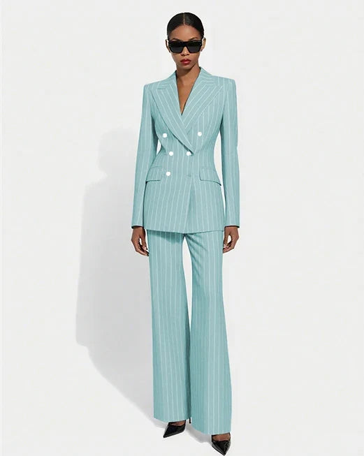 Black Stripe Double Breasted Women Blazer Sets Fashion Slim Pants Suits Custom Made Clothing