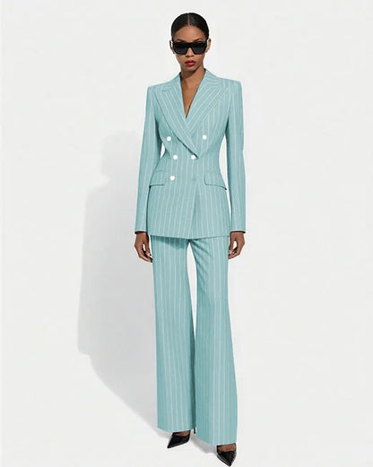 Black Stripe Double Breasted Women Blazer Sets Fashion Slim Pants Suits Custom Made Clothing