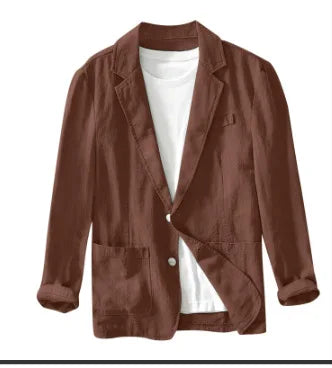 Cotton and Linen Blazer Men's Fashionable Business Casual Outdoor Versatile Travel Lightweight Loose-fitting Retro Style Blazer