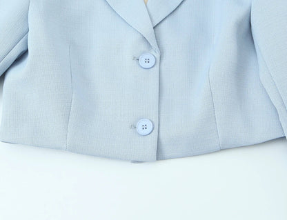 Spring Commuter Style Short Blue Suit Jacket Women's Fashionable Versatile Single Button Flip Collar Top Thin Long Sleeve