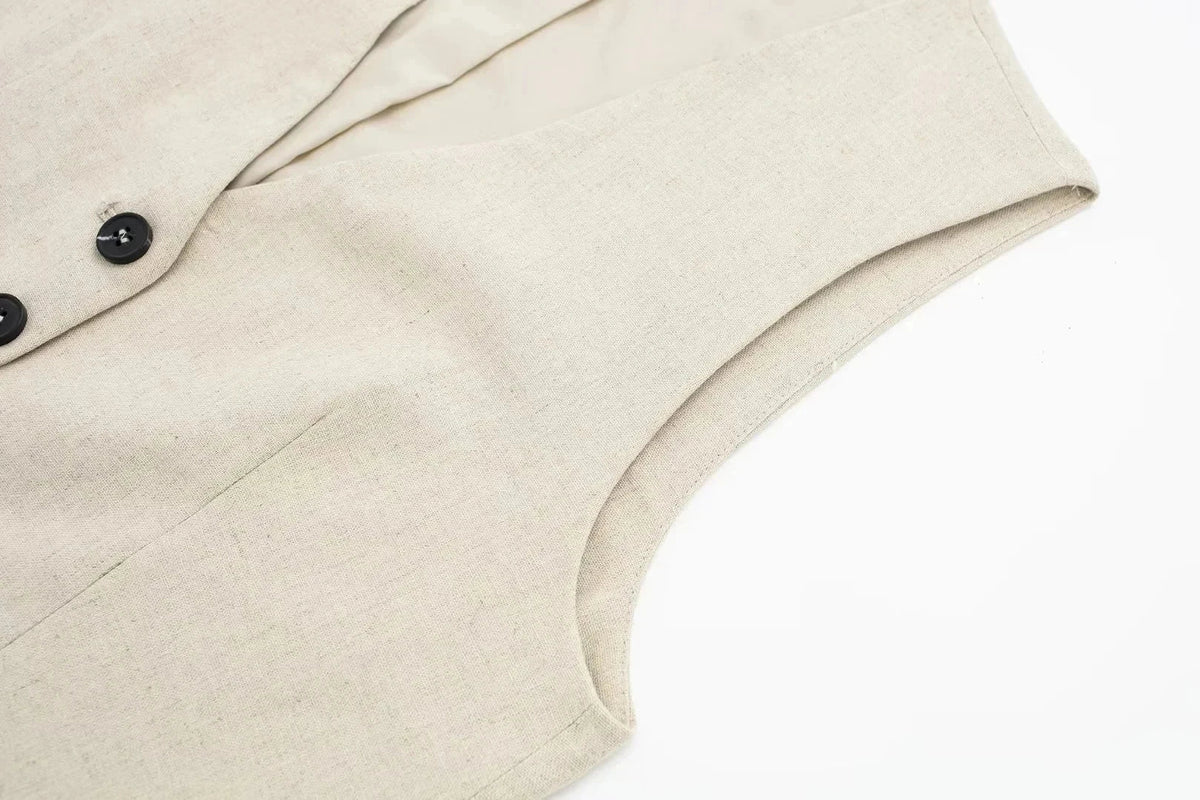 Summer Women Elegant Solid Single Breasted V Neck Casual Vest Top Female Fashion Office Lady Chic Outerwear Vest