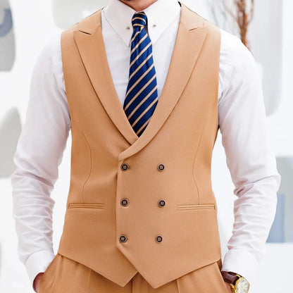 Men's Double Breasted Vest Formal Lapel Waistcoat for Wedding & Special Occasions
