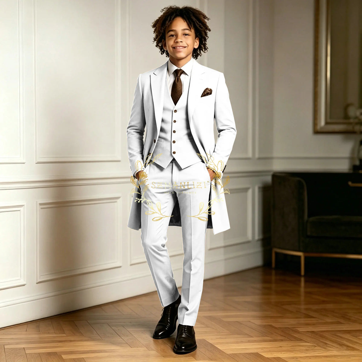Premium Light Green Boys Formal Suit Sets 3 Pieces Long Jacket Vest Pants Occasion Wear For Wedding Party Banquet Performance