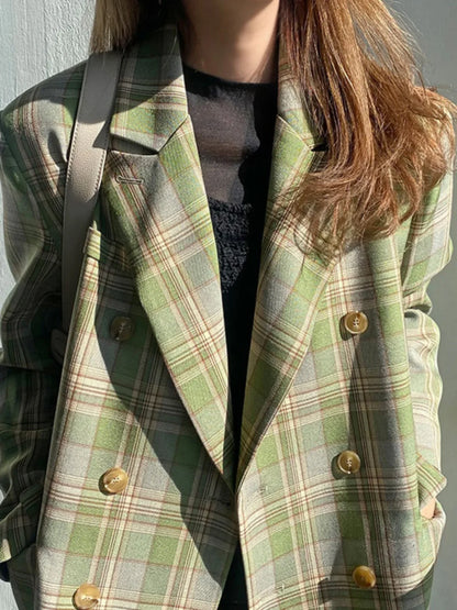 Spring Autumn 2024 British Style Women's Long Sleeve Loose Casual Plaid Jacket Elegant Outerwear Top Trendy Commute Wind