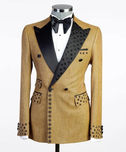 Modern Men's Suits Peaked Lapel Beads 2 Pieces Blazer Pants Business Formal Work Wedding Groom Tuxedo Customized Costume Homme