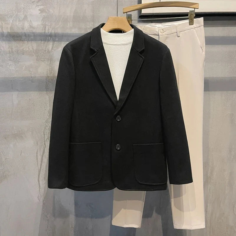 Elegant Single Breasted Coats Tweed Man Suits and Blazers Original Jacket for Men Spring Clothes Korean Style Casual Menswear