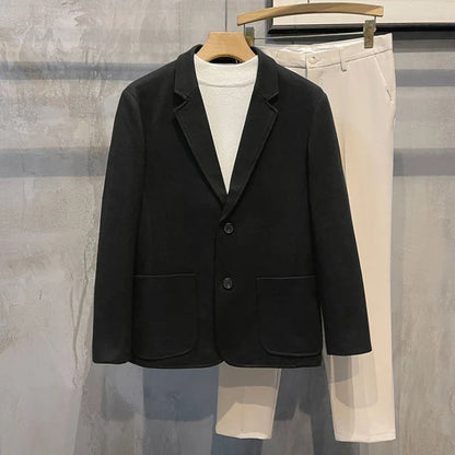 Elegant Single Breasted Coats Tweed Man Suits and Blazers Original Jacket for Men Spring Clothes Korean Style Casual Menswear