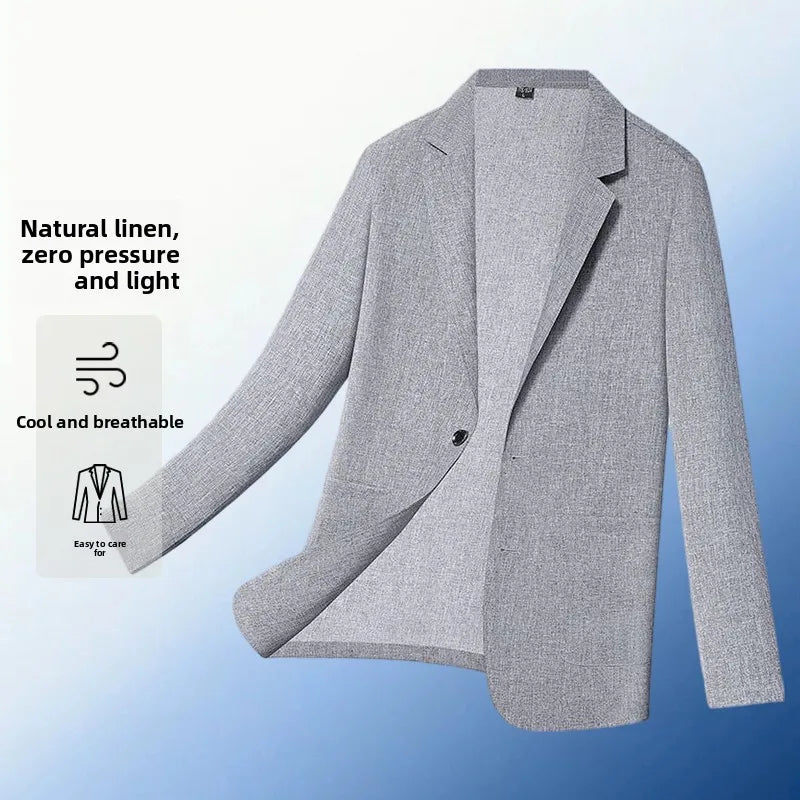 30% Linen Blazer - Men's Fashionally Fit Business Formal Wedding Gentleman's Cool Silk Lightweight Breathable Casual Blazer