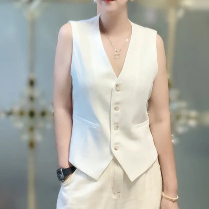 White Single Breasted V-Neck Short Slim Fitting Vest for Women in Spring and Autumn, Can Be Worn Externally or Internally with B