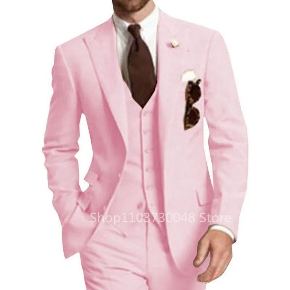 Elegant Gray Men Wedding Party Three Pieces Set Large Size Male Blazer Vest Pant and Vest Fashion Slim Fit Suit