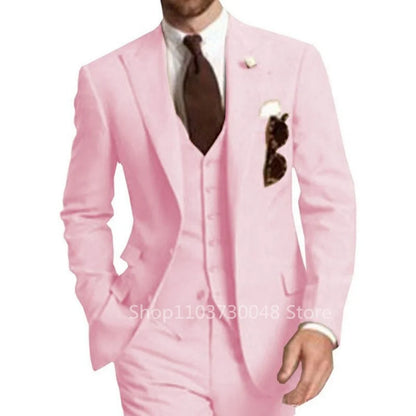 Elegant Gray Men Wedding Party Three Pieces Set Large Size Male Blazer Vest Pant and Vest Fashion Slim Fit Suit