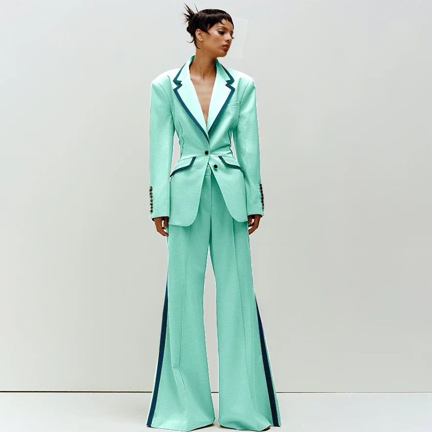 Women's Suit Slim Fit Two Piece(Blazer+Flare Trousers) Pants Set Professional Business Workwear Daily Outfit Suits for Ladies