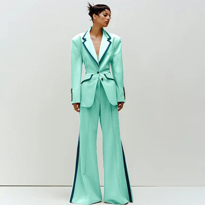 Women's Suit Slim Fit Two Piece(Blazer+Flare Trousers) Pants Set Professional Business Workwear Daily Outfit Suits for Ladies