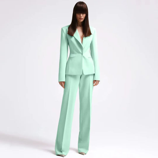 Mint Green 2-Piece Women's Pant Suits Elegant Wedding Occasion Clothing Slim Fit Formal Office Lady Blazer Set(Jacket+Pants)