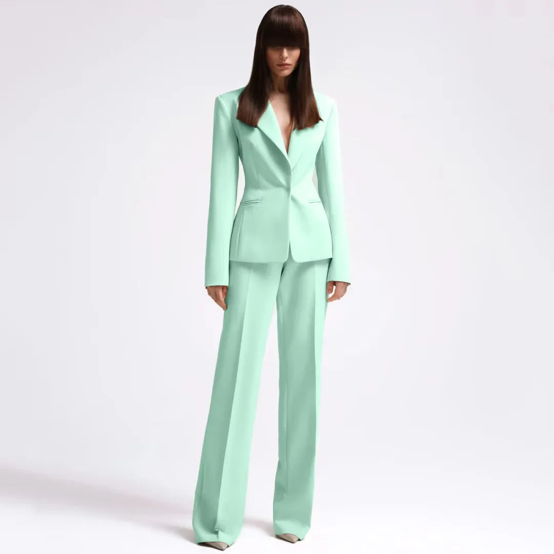 Mint Green 2-Piece Women's Pant Suits Elegant Wedding Occasion Clothing Slim Fit Formal Office Lady Blazer Set(Jacket+Pants)