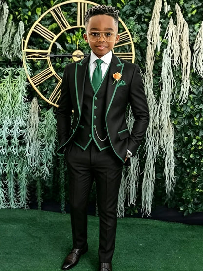 Hot Sale Boys Slim Fit Suits 3 Pieces Banquet Party Wear Smart Elegant Kids Suit Set Wedding Ring Bearer Outfit Plus Size Tuxedo