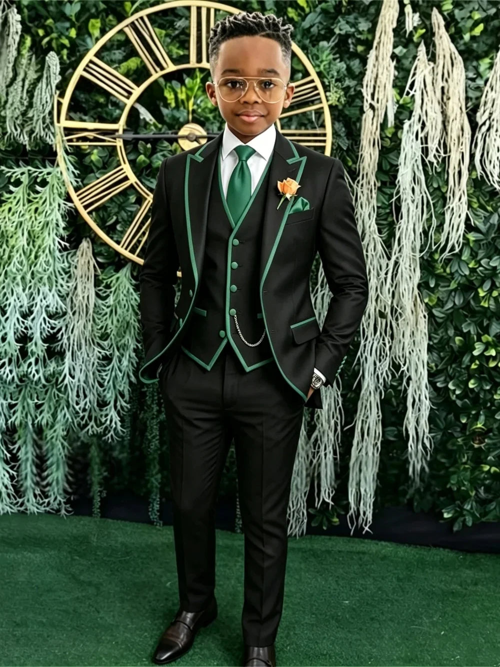 Hot Sale Boys Slim Fit Suits 3 Pieces Banquet Party Wear Smart Elegant Kids Suit Set Wedding Ring Bearer Outfit Plus Size Tuxedo