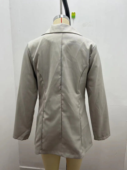Women's Casual Blazer Notched Lapel Long Sleeve Open Jacket with Pockets Slim Fit Spring Autumn Office Lady Streetwear Coat