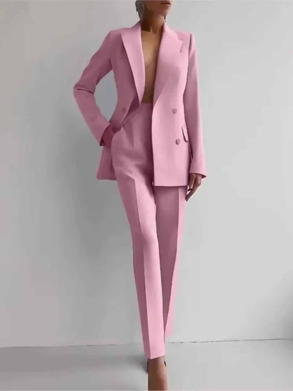 Spring Casual Long Sleeve Suit Set Autumn Elegant Office Lady Solid Slim Tops Blazer Pants Two Piece Sets Women Outfit 2025