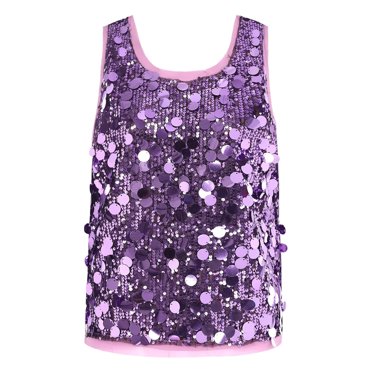 Women's Sleeveless Top Sequins Loose Vest Disco Costume Tank Top Nightclub Fashion Streetwear Shiny Clubwear Rave Party Outfit