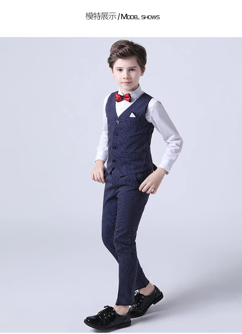 Boys Formal Vest Pants 2-Piece Suit Set for Kids – Striped Wedding & Party Wear